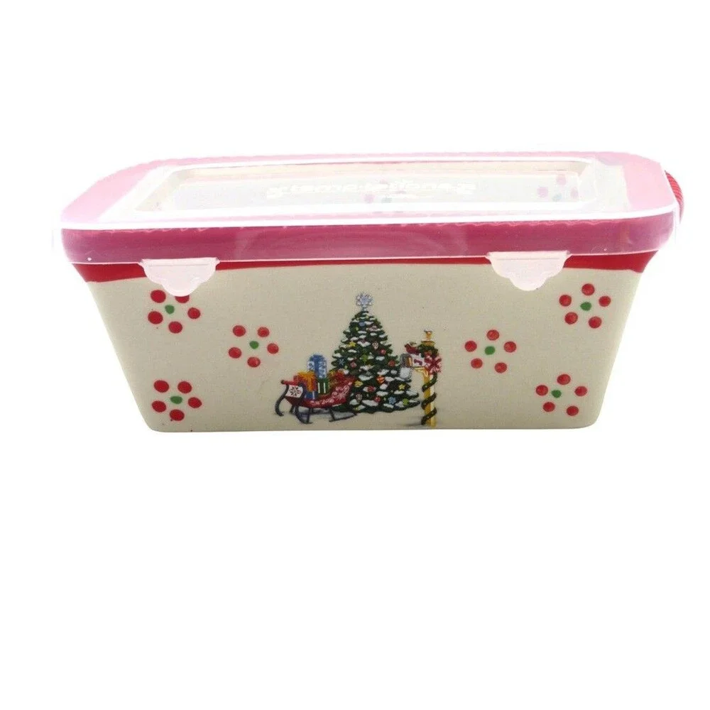 Temptations Old World Holiday Christmas Tree Sleigh Mini Loaf Pan & Storage Lid